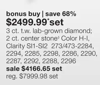 JC Penney 3 ct. t.w. lab-grown diamond 2 ct. center stone◊ Color H-I, Clarity SI1-SI2 offer