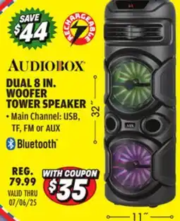 Big 5 Audiobox Dual 8 Woofer Rechargeable Tower Speaker offer