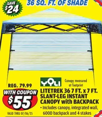 Big 5 Yoli LiteTrek 36 7' x 7' Slant Leg Instant Canopy with Backpack offer