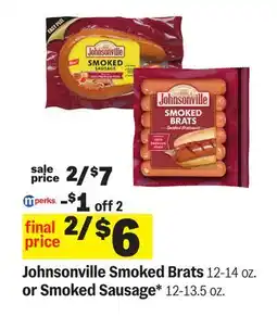 Meijer Johnsonville Smoked Brats 12-14 oz. or Smoked Sausage* 12-13.5 oz offer