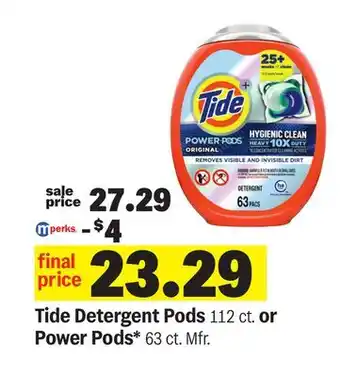Meijer Tide Detergent Pods 112 ct. or Power Pods* 63 ct. Mfr offer