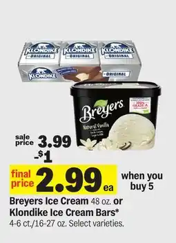 Meijer Breyers Ice Cream 48 oz. or Klondike Ice Cream Bars* 4-6 ct./16-27 oz offer