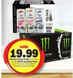 Meijer Monster Energy Drinks 12 pk./16 oz. cans or Celsius Sparkling Water 12 pk./12 oz. cans offer