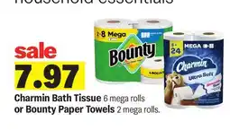 Meijer Charmin Bath Tissue 6 mega rolls or Bounty Paper Towels 2 mega rolls offer
