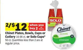 Meijer Chinet Plates, Bowls, Cups or Cutlery 16-96 ct. or Solo Cups* 50 ct offer