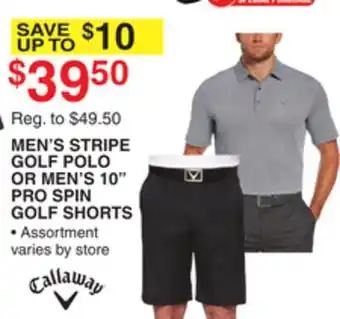 Dunham's Sports MEN'S STRIPE GOLF POLO OR MEN'S 10 PRO SPIN GOLF SHORTS offer