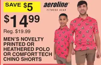 Dunham's Sports MEN'S NOVELTY PRINTED OR HEATHERED POLO OR COMFORT TECH CHINO SHORTS offer