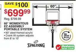 Dunham's Sports 60 MOMENTOUS EZ ASSEMBLY PORTABLE SYSTEM offer