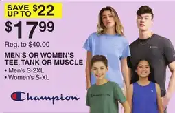 Dunham's Sports CHAMPION MEN'S OR WOMEN'S TEE, TANK OR MUSCLE offer
