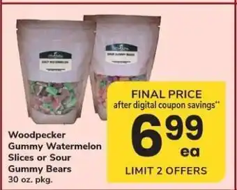 Safeway Woodpecker Gummy Watermelon Slices or Sour Gummy Bears offer