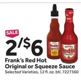 Stop&Shop Frank’s Red Hot Original or Squeeze Sauce offer
