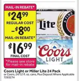 Stop&Shop Coors Light or Miller Lite 24 Pack offer