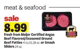 Meijer Fresh from Meijer Certified Angus Beef Flavored/Seasoned Ground Beef Patties or Smash Sliders offer
