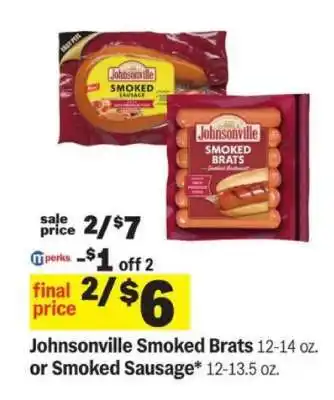 Meijer Johnsonville Smoked Brats or Smoked Sausage offer