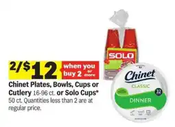 Meijer Chinet Plates, Bowls, Cups or Cutlery or Solo Cups offer