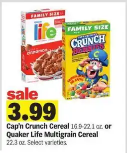 Meijer Cap’n Crunch Cereal or Quaker Life Multigrain Cereal offer