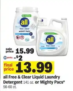 Meijer all Free & Clear Liquid Laundry Detergent or Mighty Pacs offer