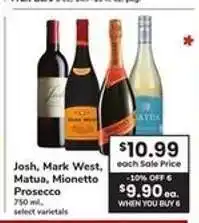 Safeway Josh, Mark West, Matua, Mionetto Prosecco offer