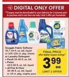 Safeway Snuggle Fabric Softener or Laundry Detergent offer