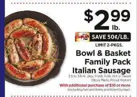 ShopRite Bowl & Basket Family Pack Italian Sausage offer