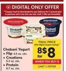 Safeway Chobani Yogurt offer