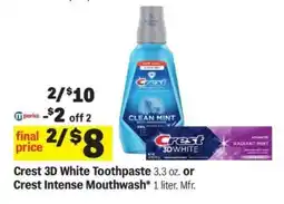 Meijer Crest 3D White Toothpaste or Crest Intense Mouthwash offer