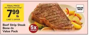 Safeway Beef Strip Steak Bone-In Value Pack offer