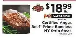 ShopRite Certified Angus Beef Prime Boneless NY Strip Steak offer