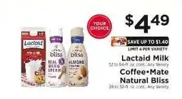 ShopRite Lactaid Milk or Coffee-Mate Natural Bliss offer