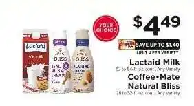 ShopRite Lactaid Milk or Coffee-Mate Natural Bliss offer
