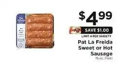 ShopRite Pat La Freida Sweet or Hot Sausage offer