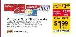 ShopRite Colgate Total Toothpaste offer