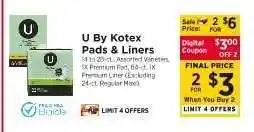 ShopRite U By Kotex Pads & Liners offer