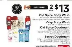 ShopRite Old Spice Body Wash, Olay Body Wash, Old Spice Deodorant, Secret Deodorant offer