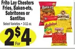 Sellers Bros Frito Lay Chesters Fries, Baken-ets, Sabritones or Santitas offer