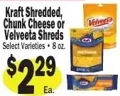 Sellers Bros Kraft Shredded, Chunk Cheese or Velveeta Shreds offer