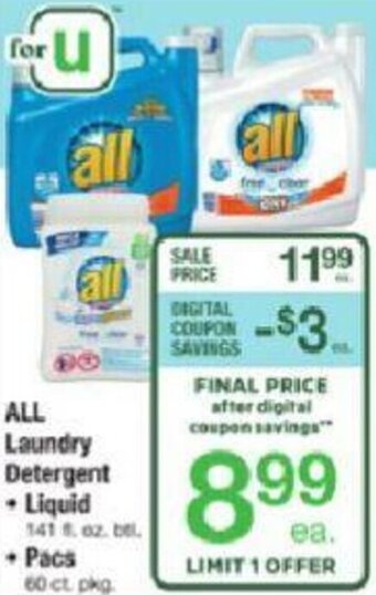 ACME All Laundry Detergent Liquid, Pacs offer