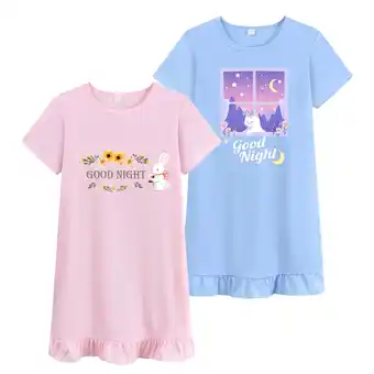 Walmart Little Hand Toddler Girl Nightgowns Summer Short Cotton Sleepdresses Rabbits Dress for Kids 2pcs offer