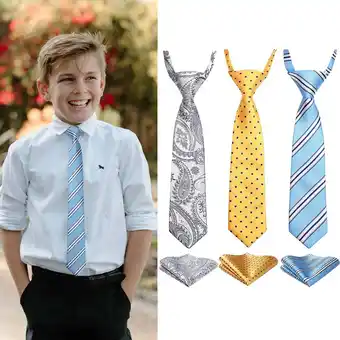 Walmart 3pcs Boys Pre-Tied Neckties & Pocket Square Set Adjustable Neck Strap Tie for Kids School offer