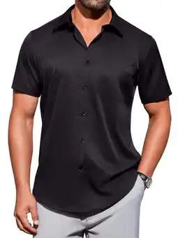 Walmart Alimens & Gentle Short Sleeve Dress Shirts for Men Stretch Casual Button Down Shirt offer