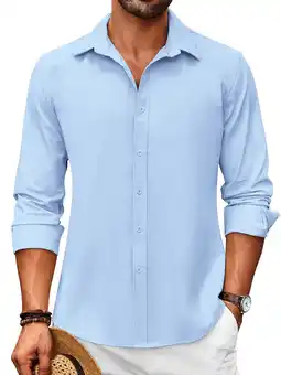 Walmart Coshow Men's Long Sleeve Linen Button Down Shirts Casual Summer Beach Shirt Business Dress Shirt offer
