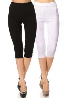 Walmart 2 Pack Women's High Waist Cotton Capri Jegging Pants Pull On Stretch Capris Size S - 3XL offer