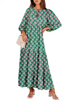 Walmart Luniro Maxi Dresses for Women Floral V Neck 3/4 Puff Sleeve 2025 Boho Summer Wedding Guest Dress offer