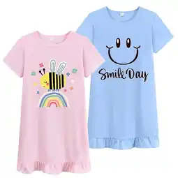 Walmart DDSOL Girls Nightgown Bee and Smile Graphic Short Sleeves Sleep Dress 2-Pack Sleepwear Size 7 offer