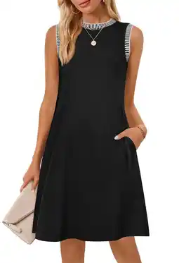 Walmart YOGAFOX Women's Summer Casual Beach Vacation Sleeveless Crewneck Mini Dresses(Black,L) offer