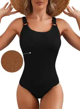 Walmart DOKOTOO Womens One Piece Swimsuit Solid Ribbed Monokini Swimwear Scoop Neck Low Back Bathing Suit offer