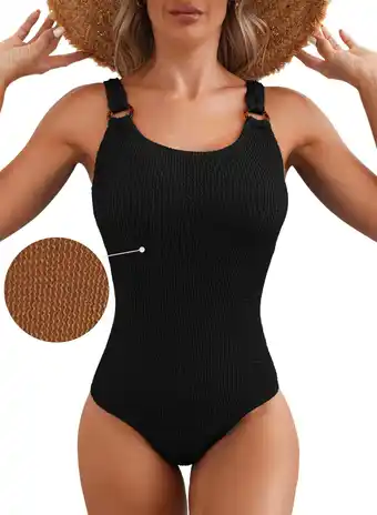 Walmart DOKOTOO Womens One Piece Swimsuit Solid Ribbed Monokini Swimwear Scoop Neck Low Back Bathing Suit offer