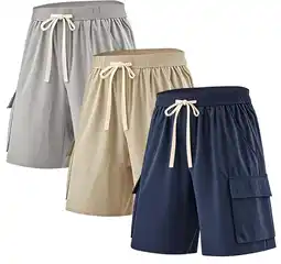 Walmart ASUDESIRE 3 Pack Men's Cargo Shorts Elastic Waistband Drawstring Casual Shorts 4 Pockets Classic Fit offer