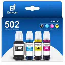 Walmart 502 Ink Bottles for Epson 502 Ink Bottles Epson Ink 502 Refills (Black Cyan Magenta Yellow 4 Pack) offer