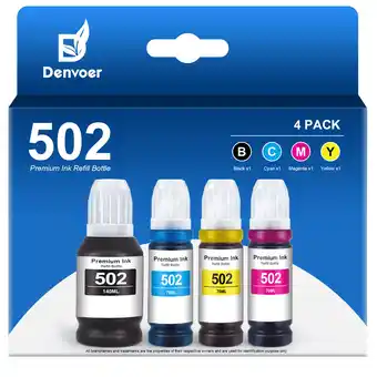 Walmart 502 Ink Bottles for Epson 502 Ink Bottles Epson Ink 502 Refills (Black Cyan Magenta Yellow 4 Pack) offer